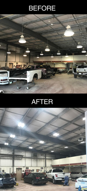 Before and after LED lighting installation